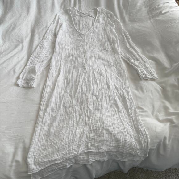Felicite Linen Dress White Women’s Size 3/L Midi Summer Resort Wear - Picture 1 of 6